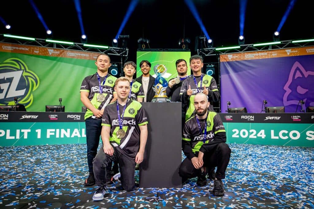 Image of Ground Zero Gaming celebrating win at 2024 LCP Split 1 finals