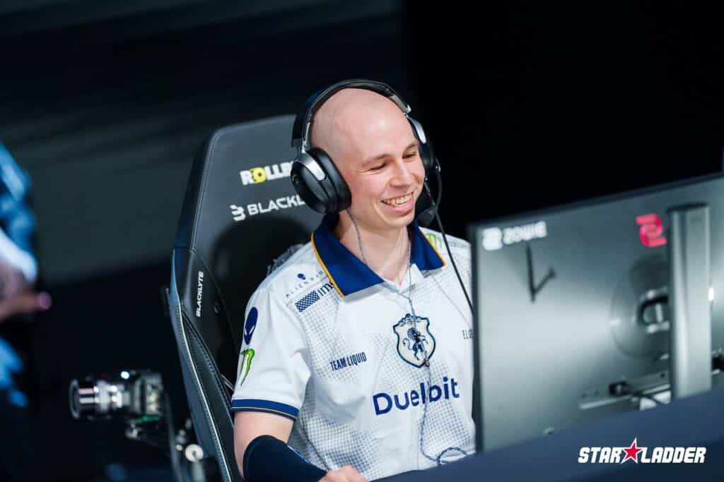 Image of Team Liquid Counter-Strike player Elige smiling while competing at StarLadder Budapest Major 2025