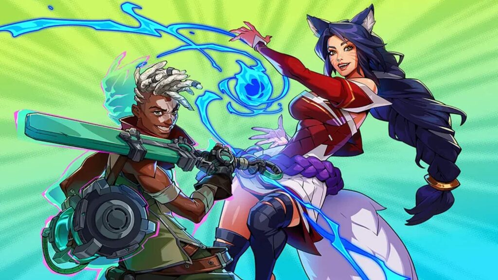 L'immagine è un artwork promozionale per il gioco di combattimento 2XKO di Riot Games, con i campioni Ahri ed Ekko.