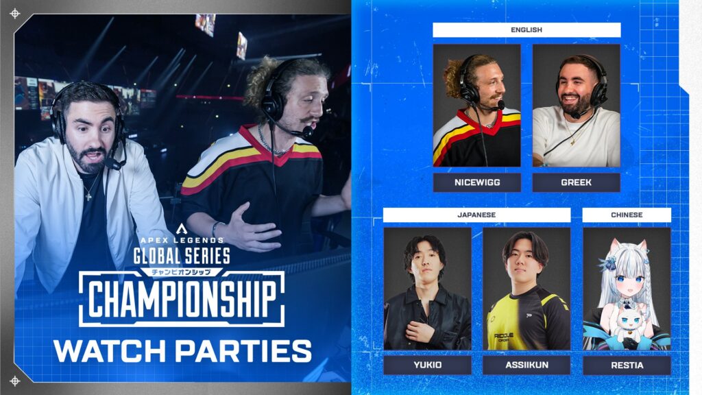 Schauen Sie sich bei der ALGS Championship 2026 Party-Streamer an, darunter Nicewigg, Greek, Restia, Assiikun und Yukio