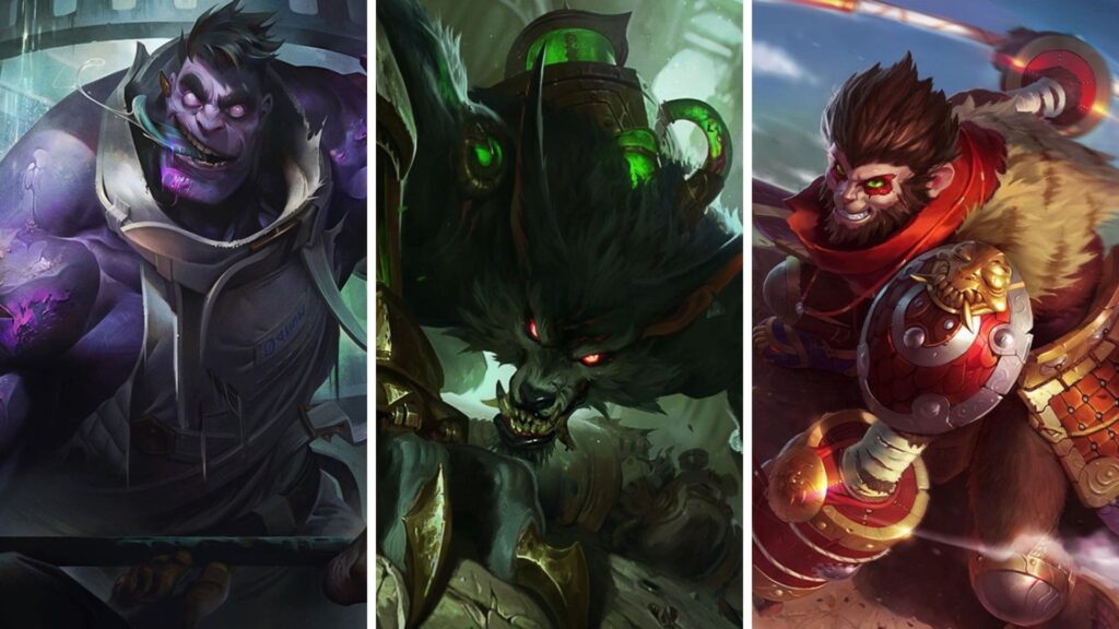 League of Legends B-Tier-Top-Lane-Champions Dr. Mundo, Warwick und Wukong