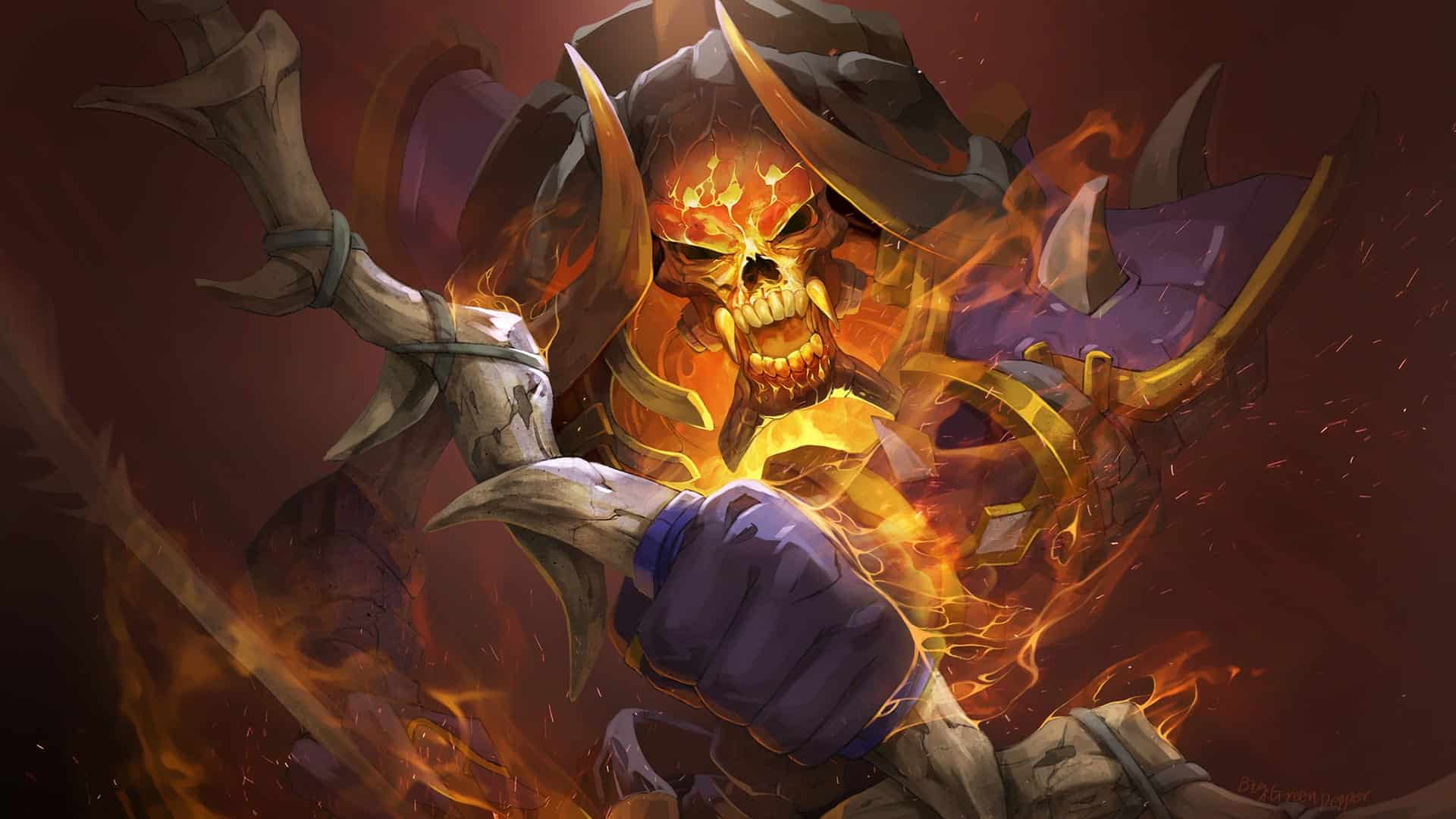 The image features Clinkz, also known as the Bone Fletcher, a character from the popular MOBA game Dota 2