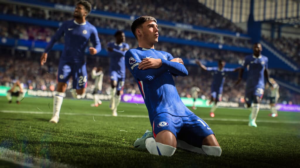 EA SPORTS FC 26 in-game screenshot featuring player celebration