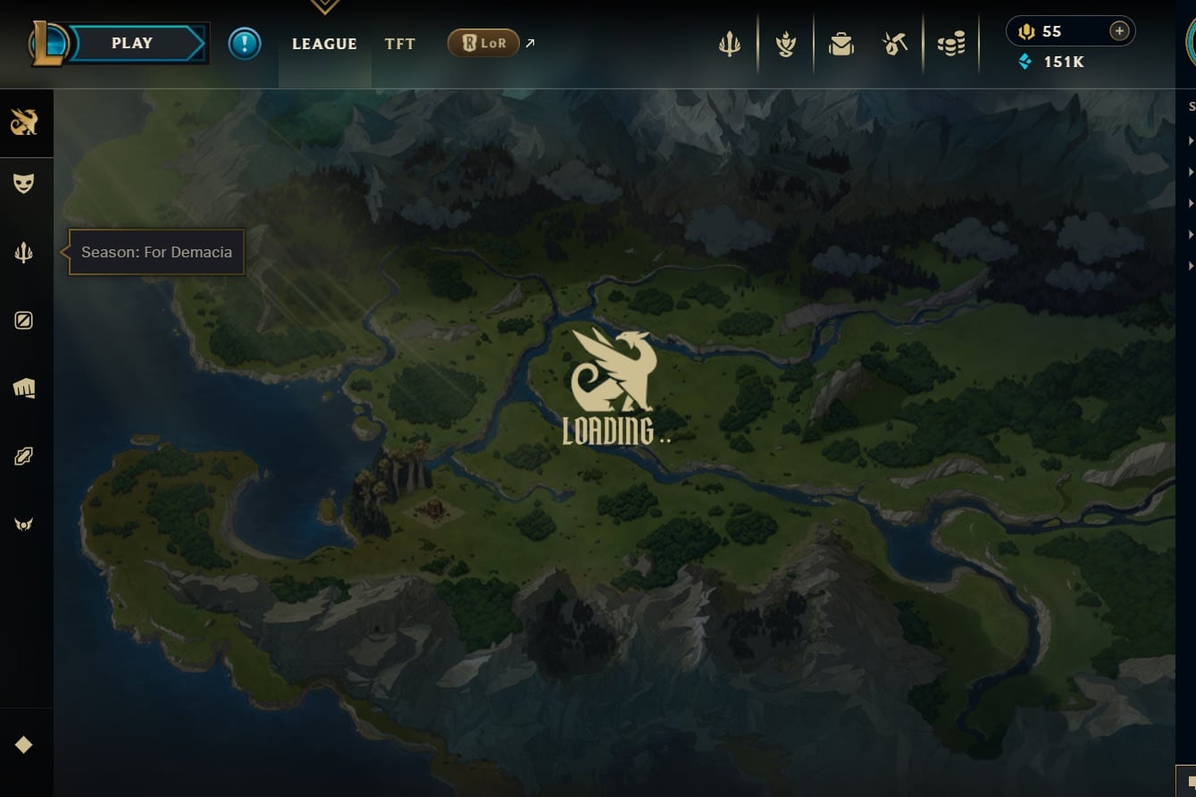Ein Screenshot des Ladebildschirms des Riot Games-Clients für das League of Legends-In-Game-Event „Staffel 1: Für Demacia“.