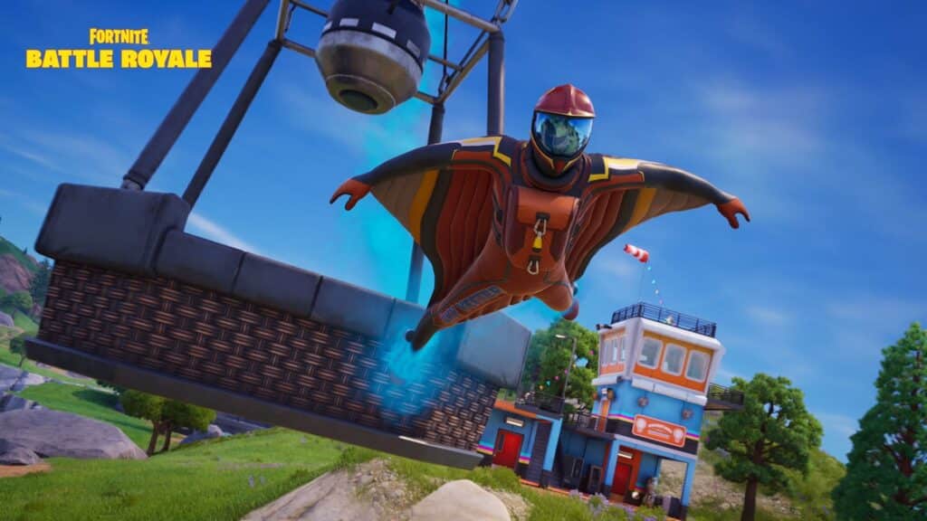 Fortnite-Charakter fliegt im Wingsuit