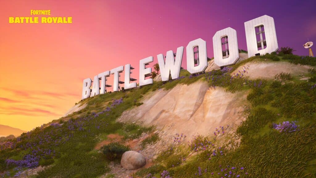Battlewood-Schild im Hollywood-Stil in Fortnite
