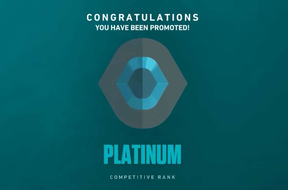 

Um gráfico exibindo um ícone de classificação Platinum com o texto 'PARABÉNS, VOCÊ FOI PROMOVIDO! RANK COMPETITIVO PLATINA' no jogo Valorant.