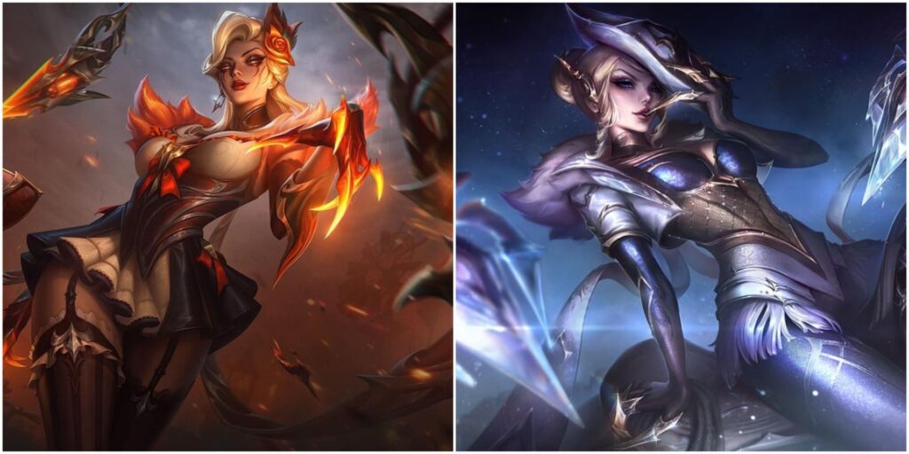 Evelynn from LoL in High Noon and Prestige High Noon skins