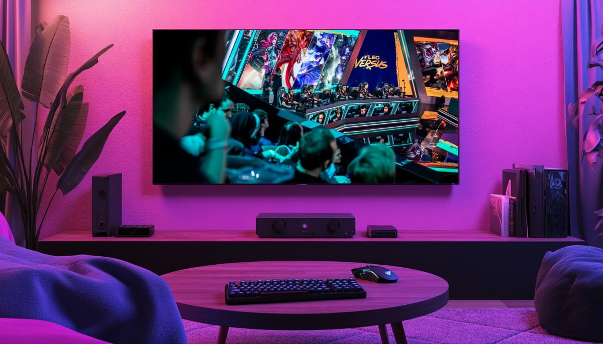 The image shows a television broadcasting the LEC 2026 Versus esports tournament match