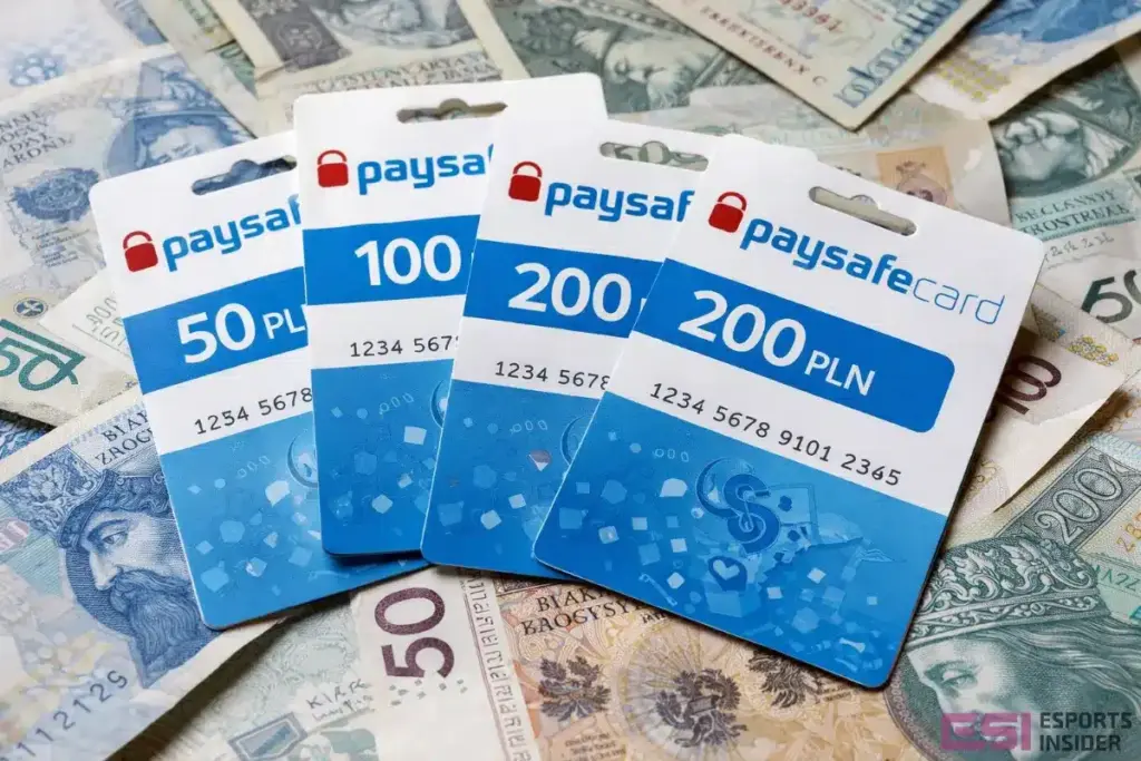 Obrazek przedstawiający karty przedpłacone służące do płatności w kasynach Paysafecard