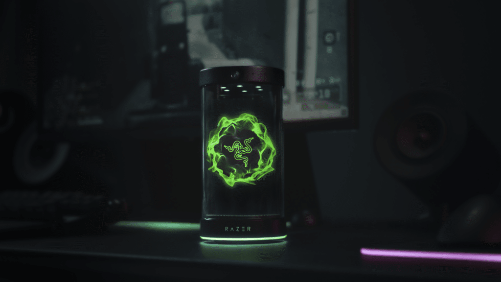 Razer's project AVA AI coach home hub featuring Razer logo and 5.5 inch display screen