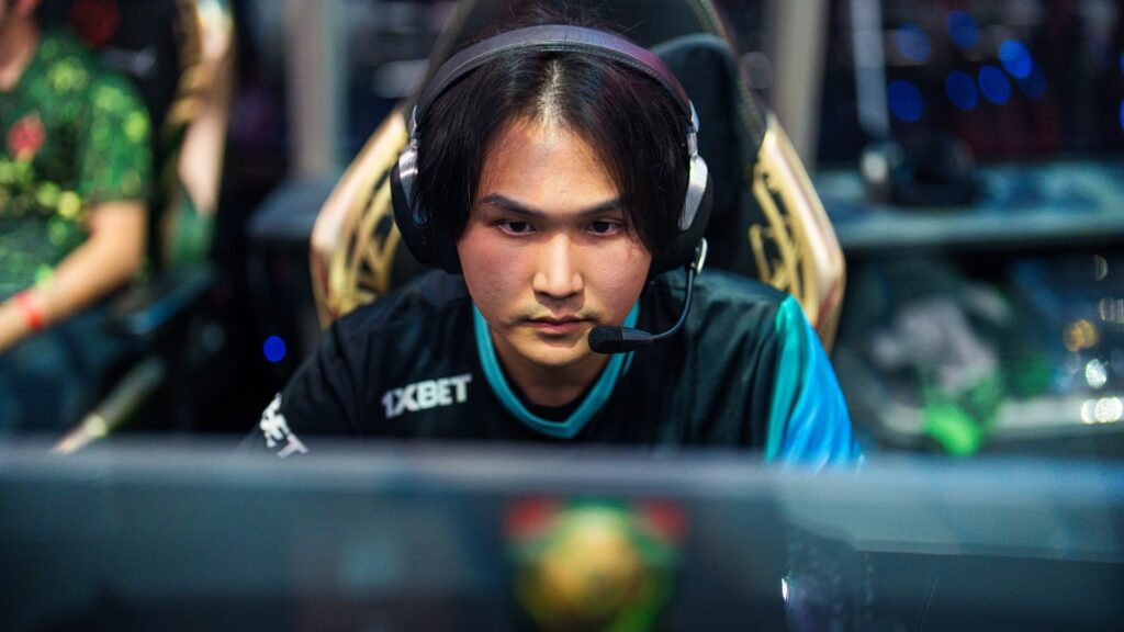The image shows an esports player from the BOOM Esports team competing in The International 2025 Dota 2 tournament
