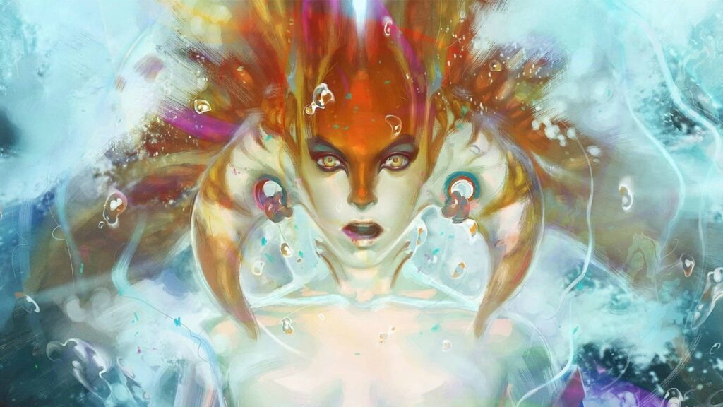 Der Charakter im Bild ist Naga Siren, ein spielbarer Held aus dem beliebten MOBA-Spiel Dota 2