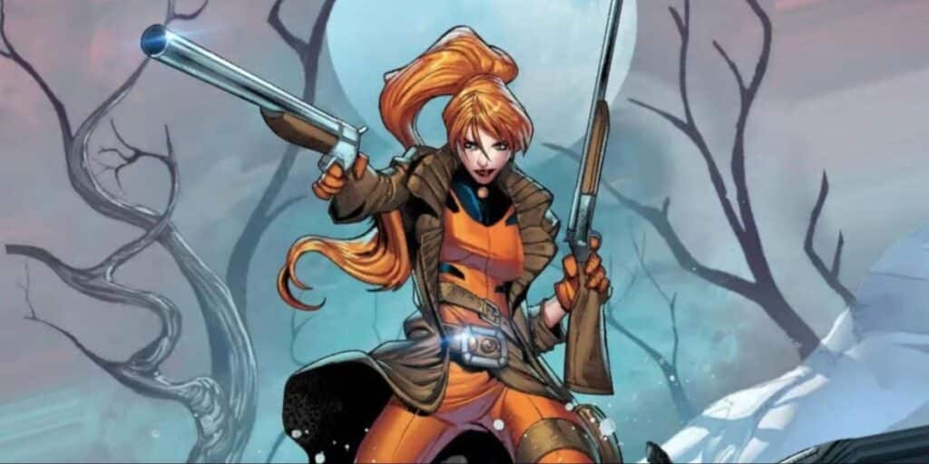 Die Figur auf dem Bild ist Elsa Bloodstone, eine Monsterjägerin aus dem Marvel-Comics-Universum