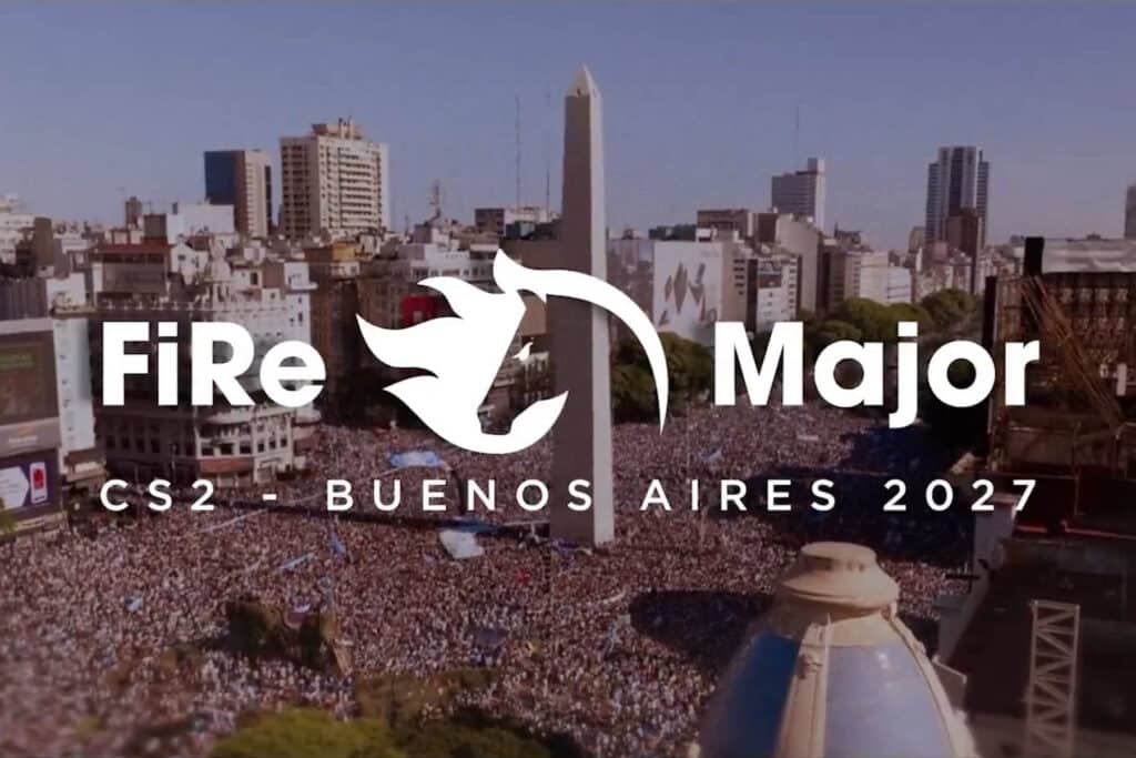 Image of FireSPORTS Buenos Aires Major logo on a background of a crowd packing a street