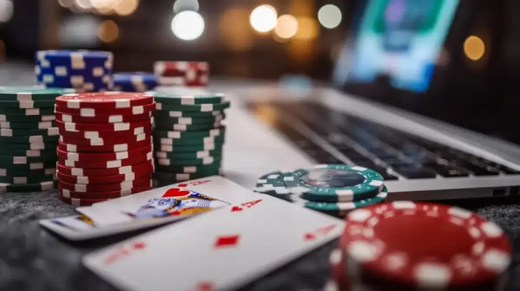 Gra w poker na prawdziwe pieniądze online na ekranie laptopa