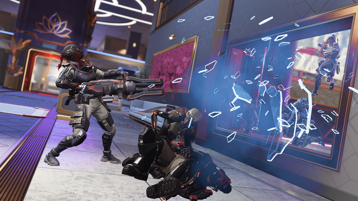 Apex Legends Season 28 Breach in-game Legends breaching through a Hardlight Mesh window