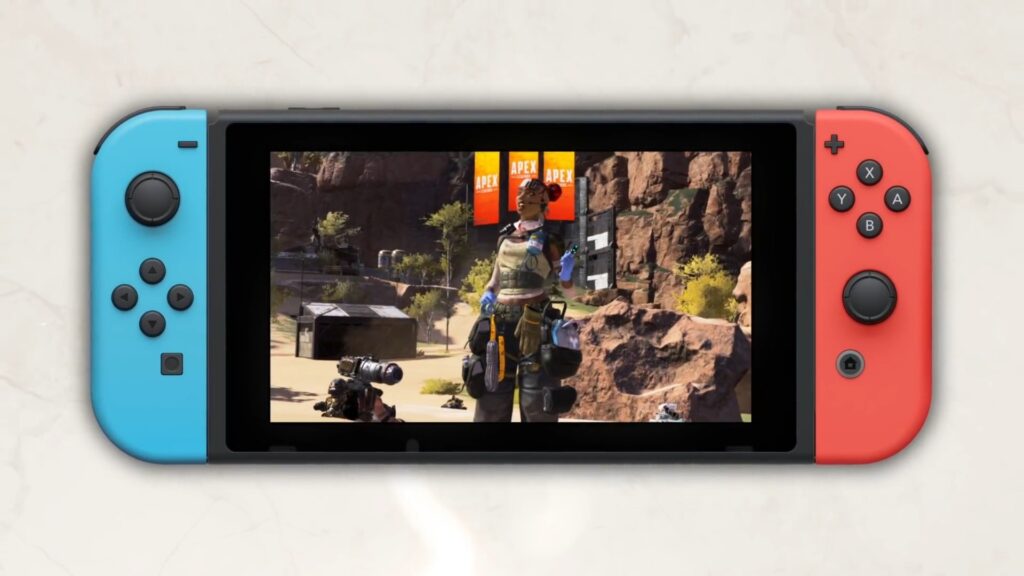 Das Gameplay von Apex Legends wird auf einer Nintendo Switch-Konsole angezeigt und veranschaulicht die Plattform, auf der der Support nach Staffel 29 endet, während das Spiel auf anderen Systemen fortgesetzt wird.