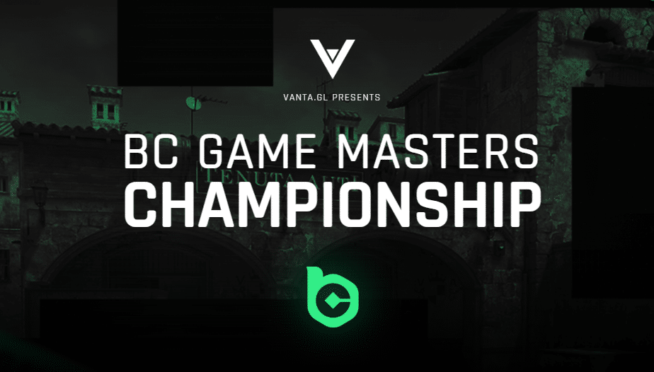 BC.Game Masters Championship Counter Strike 2 tournament announcement graphic featuring brand logos