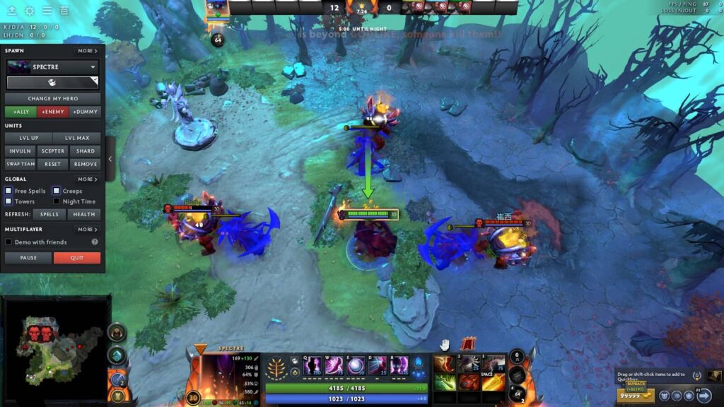 Dota 2 gameplay showing Spectre with multiple illusions