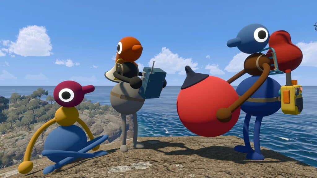 Big Walk characters exploring a coastal cliff