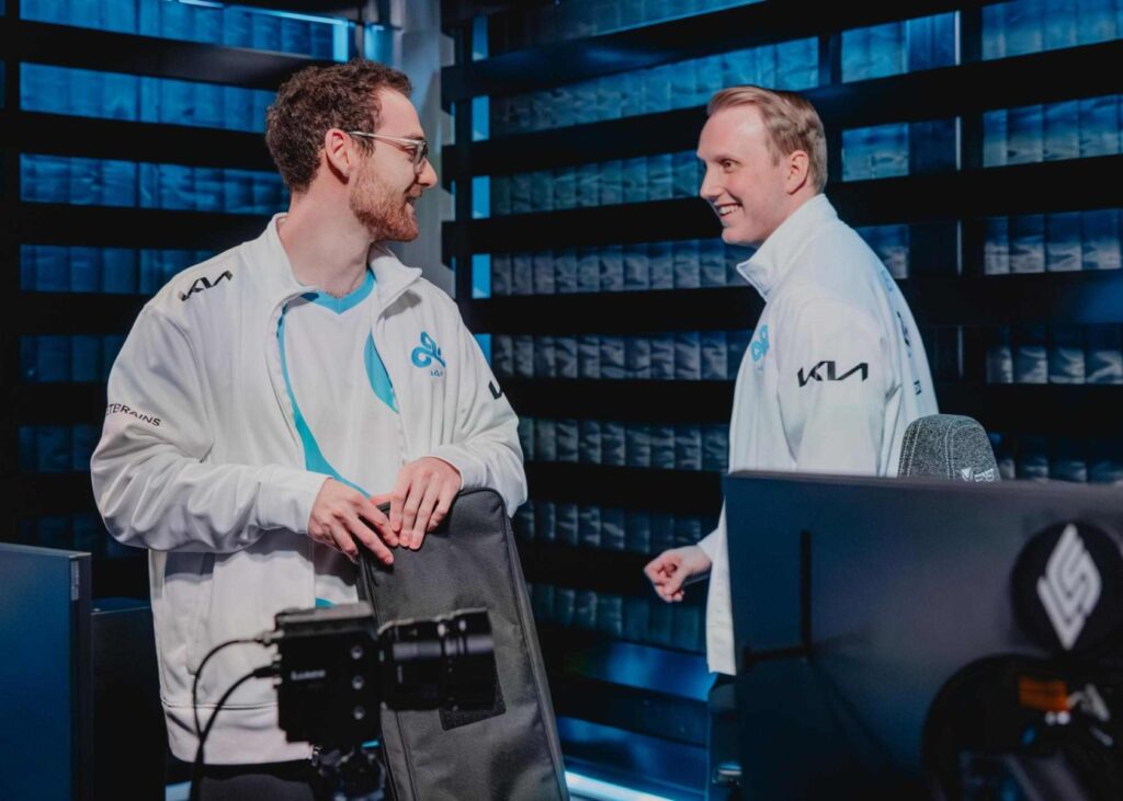 Cloud9 players celebrate a win during LCS 2026 Lock-In, reflecting the team’s undefeated 4–0 start and strong synergy across the roster.