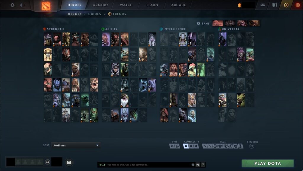 Beginner-friendly Dota 2 heroes shown in the Heroes menu