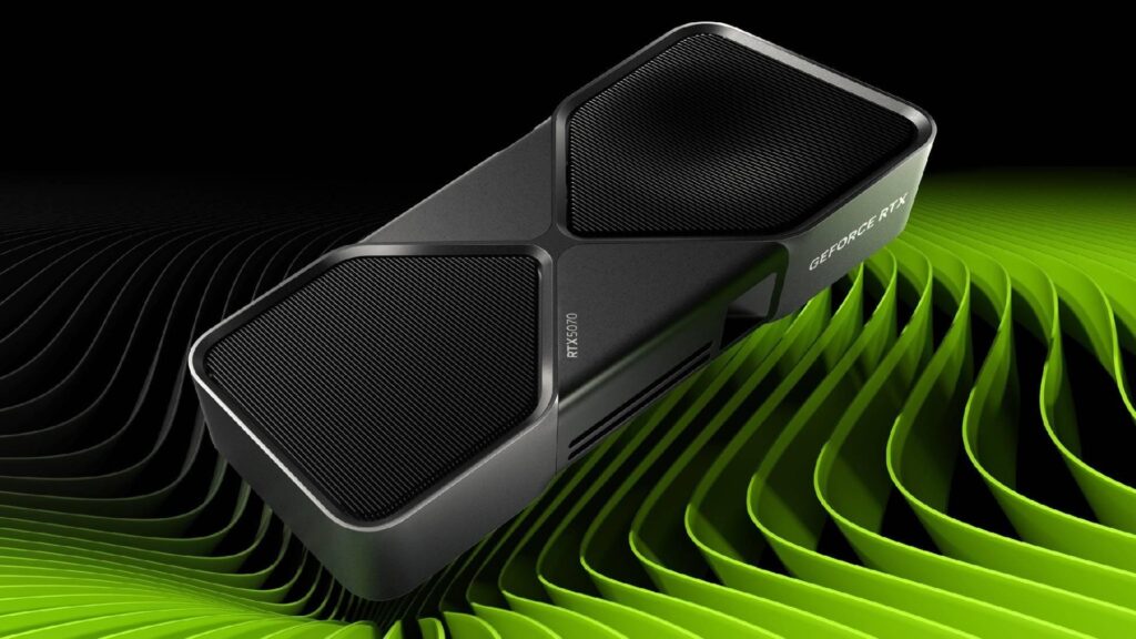 Scheda grafica Nvidia GeForce RTX 5070 con design Founders Edition a doppia ventola
