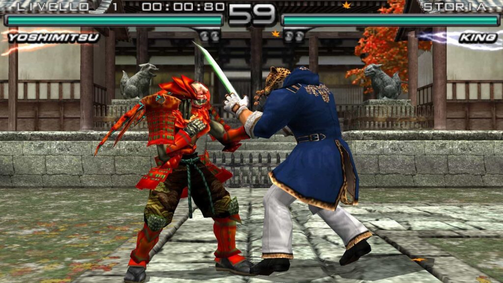 Tekken Dark Resurrection fight between Yoshimitsu and King