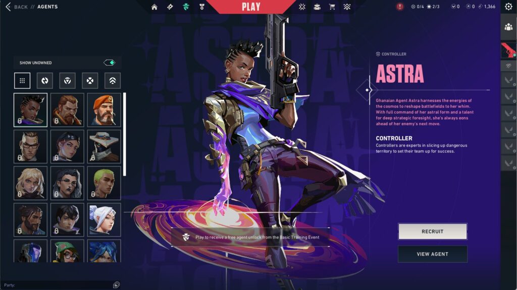 Auswahlbildschirm für Astra-Agenten in VALORANT