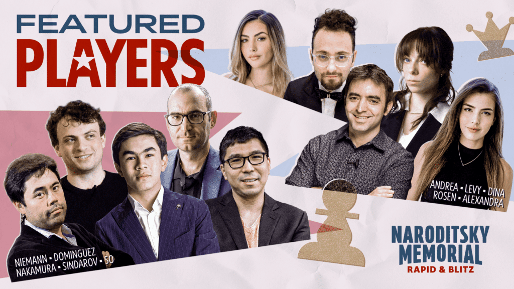 Giocatori del Naroditsky Memorial Rapid e Blitz 2026 Hikaru Nakamura, Andrea dn Alexandra Botez, Levy GothamChess Rozman e altri