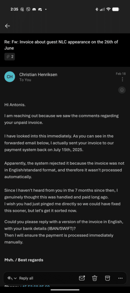 nlc betaalt niet voor e-mail