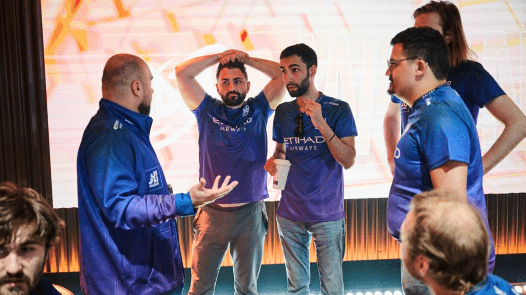 Picture of Nigma Galaxy Dota 2 team at a Dota 2 tournament.