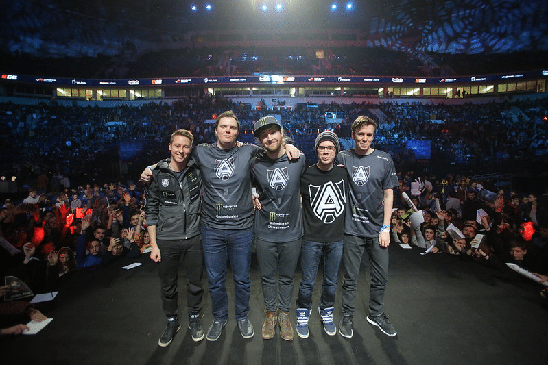 Picture of Swedish Dota 2 team Alliance after winning The International 2013.
